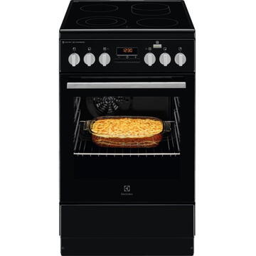 Electrolux LKR564200K, Vitroceramica, 4 zone de gatit, Cuptor electric multifunctional, SteamBake, AirFry, Autocuratare catalitica, Grill electric, Clasa A, 50 cm, Negru