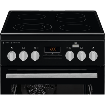 Electrolux LKR564200K, Vitroceramica, 4 zone de gatit, Cuptor electric multifunctional, SteamBake, AirFry, Autocuratare catalitica, Grill electric, Clasa A, 50 cm, Negru