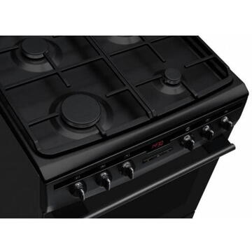 Hansa FCMS682090, 60x60 cm, 4 arzatoare, plita gaz, cuptor electric, 65 l, display, clasa A, 8 functii, ventilator, gril, negru