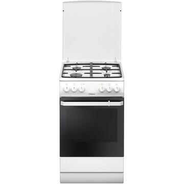 Hansa FCMW59099, 4 arzatoare, Mixt, Aprindere electrica, Dispozitiv de siguranta plita, Grill, Gratare fonta, 50 cm, Alb