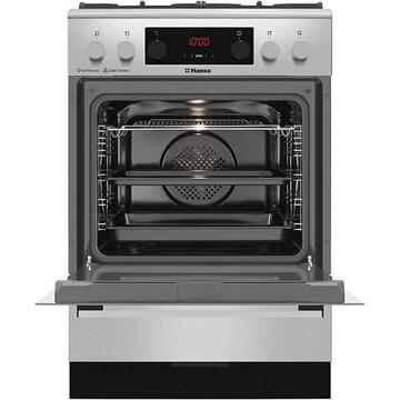 Hansa FCMXS69363, 4 arzatoare, Gaz + Electric, L 60 cm ARGINTIU