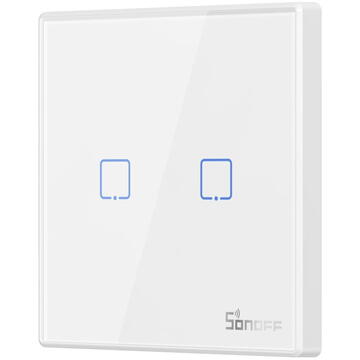 Intrerupator inteligent Sonoff T2EU2C-RF, 433 MHz, 6 V, Alb
