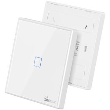Intrerupator inteligent Sonoff T2EU2C-RF, 433 MHz, 6 V, Alb