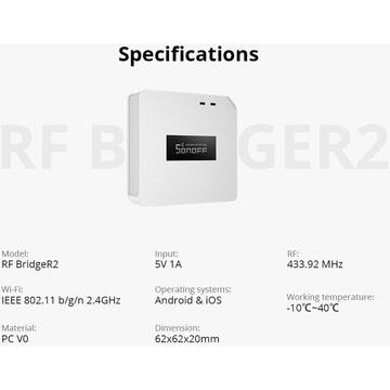 Sonoff 030465, 433 MHz, 5 A, Alb