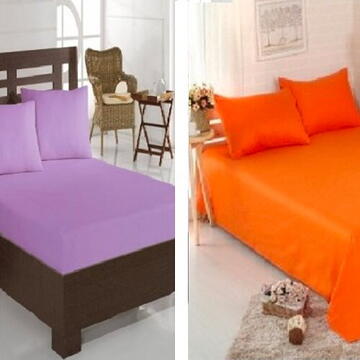 Pachet De 2 Set-Uri De 3 Piese Yuny Mally Home, 100% Bumbac, Cearceaf Pat Dublu Cu Elastic 160X200 Cm Si Doua Fete De Perna 50X70Cm Lila + Orange