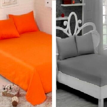 Pachet De 2 Set-Uri De 3 Piese Yuny Mally Home, 100% Bumbac, Cearceaf Pat Dublu Cu Elastic 160X200 Cm Si Doua Fete De Perna 50X70Cm Orange+ Gri