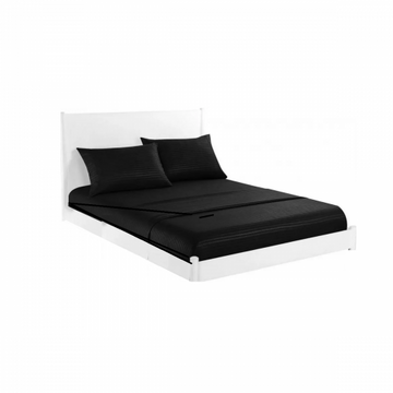 Set pat 3 piese Studio Casa, Negru, cearceaf pat dublu cu elastic si doua fete de perna -100% bumbac