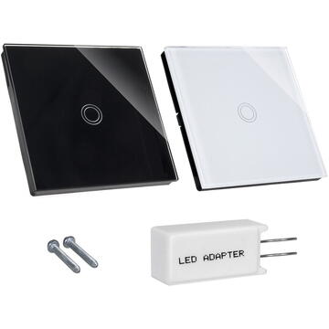 Intrerupator inteligent MACLEAN MCE704B Comutator tactil , dublu, sticla, negru cu iluminare rotunda. buton Negru