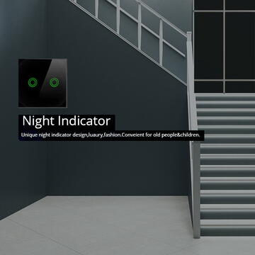 Intrerupator inteligent MACLEAN MCE711B Comutator tactil dublu, scara, sticla cruce, negru cu iluminare rotunda. buton,