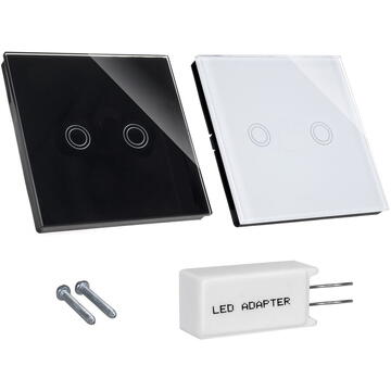 Intrerupator inteligent MACLEAN MCE711B Comutator tactil dublu, scara, sticla cruce, negru cu iluminare rotunda. buton,