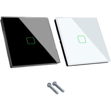 Intrerupator inteligent MACLEAN MCE716B Comutator tactil simplu, SMART, Tuya APP, sticla, negru cu iluminare patrata buton