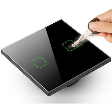 Intrerupator inteligent MACLEAN MCE717 SMART, Tuya APP, sticlă, negru cu iluminare pătrată buton