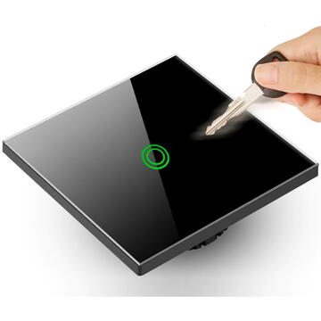 Intrerupator inteligent MACLEAN MCE715B Comutator tactil simplu, SMART, Tuya APP, sticla, negru cu iluminare rotunda buton,