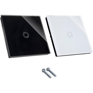 Intrerupator inteligent MACLEAN MCE715B Comutator tactil simplu, SMART, Tuya APP, sticla, negru cu iluminare rotunda buton,