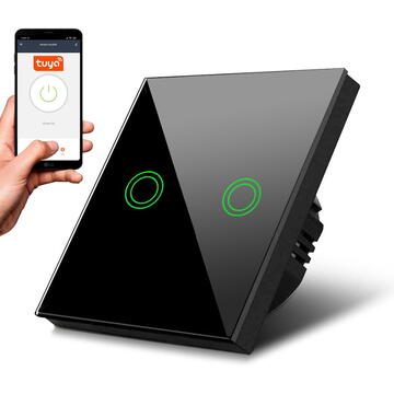 Intrerupator inteligent MACLEAN MCE714 SMART, Tuya APP, sticlă, negru cu iluminare rotundă buton