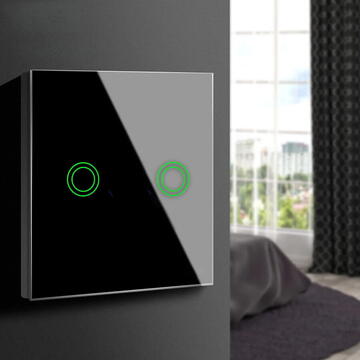 Intrerupator inteligent MACLEAN MCE714 SMART, Tuya APP, sticlă, negru cu iluminare rotundă buton