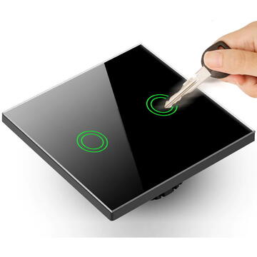 Intrerupator inteligent MACLEAN MCE714 SMART, Tuya APP, sticlă, negru cu iluminare rotundă buton