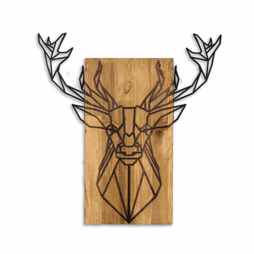 Decoratiune de perete Deco Art  Studio Casa, Lemn si metal, Design Cerb, 61 x 66 x 3 cm, Maro nuc/Negru