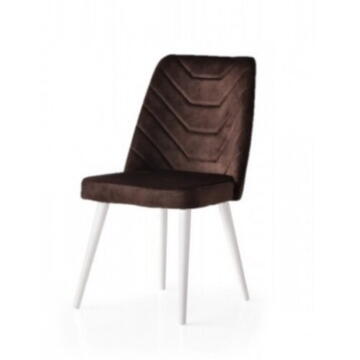 Scaun  Dallas Smart Living Studio Casa, Cu Spatar, Tapitat, Cadru Lemn White+Material Textil Maron