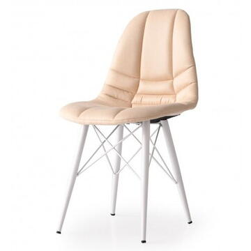 Scaun tapitat Dafne Lux Smart Living Studio Casa, 44 x 42 x 82 cm, Piele ecologica, Picioare metalice, Crem/Alb