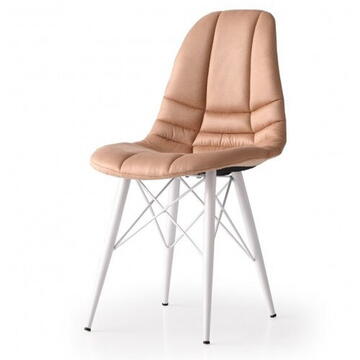 Scaun tapitat Dafne Lux Smart Living Studio Casa, 44 x 42 x 82 cm, Piele ecologica, Picioare metalice, Maro/Alb