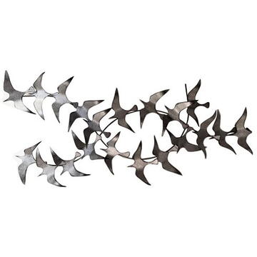 Panou metalic decorativ perete 3D, Deco Art Studio Casa, 112 x 50 cm, Pasari, Argintiu