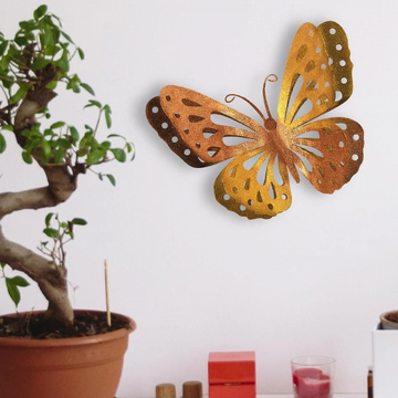 Panou metalic decorativ perete 3D, Deco Art Studio Casa, 30 x 23 cm, Fluture , Auriu