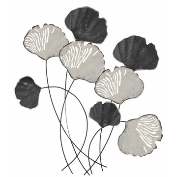 Panou metalic decorativ perete 3D, Deco Art Studio Casa, 76 x 70 cm, Flori , Alb / Negru