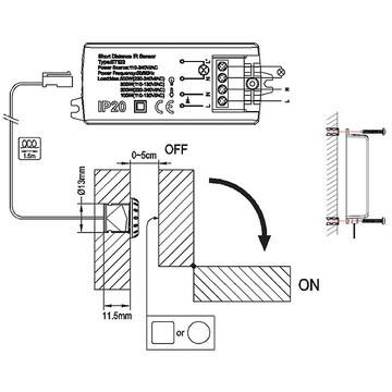 Senzor de ușă Maclean PIR, funcționare pornit/oprit, interval 5-6cm, max. 500 W, MCE135