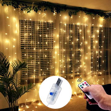 Perdea luminoasă Maclean LED 3x3m, dimensiuni 3x3m, 300 LED-uri, 8 moduri de iluminare, USB 5V DC, 1A, temp. culoare.3200K, MCE413