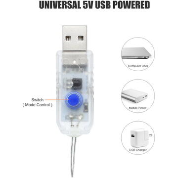 Perdea luminoasă Maclean LED 3x3m, dimensiuni 3x3m, 300 LED-uri, 8 moduri de iluminare, USB 5V DC, 1A, temp. culoare.3200K, MCE413