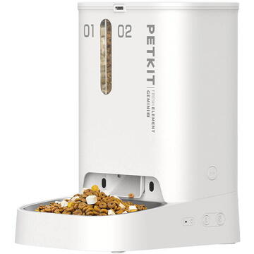 Dozator automat mancare PETKIT Fresh Element Gemini, 5 l, 2 compartimente inox, alimentare priza si baterii, control Android, IOS