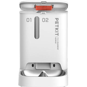 Dozator automat mancare PETKIT Fresh Element Gemini, 5 l, 2 compartimente inox, alimentare priza si baterii, control Android, IOS
