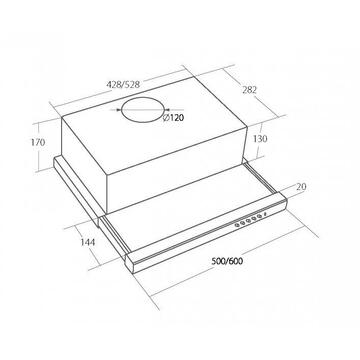 Hota Cooker hood under-cabinet AKPO WK-7 LIGHT ECO 60 INOX (265,5 m3/h; 600mm; inox color)