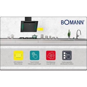 Hota Bomann extractor hood 7603 G LED 60cm black A