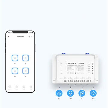 Releu inteligent Sonoff 4CHR3, 4 canale, 90V~250V, Alb