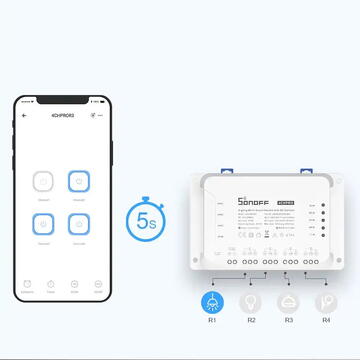 Releu inteligent Sonoff 4CHR3, 4 canale, 90V~250V, Alb