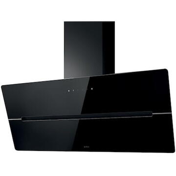 Hota ELICA WISE BL/A/90, Putere de absorbtie 691 mc/h, Sistem recirculare, Control digital, Iluminare LED, Clasa B, 90 cm, Sticla neagra