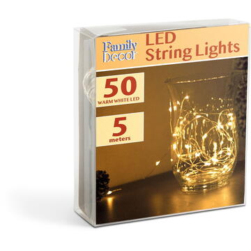 GLOBIZ Sir de lumini LED de Craciun - 5 m -50 LED - alb cald, 3xAA
