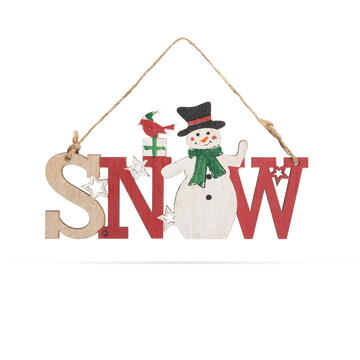 Family Pound Decor de Crăciun din lemn - om de zăpadă - cu agățătoare - 17 x 9 cm