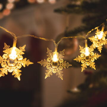 Family Pound Instalație de pom cu LED - fulgi de nea - 2,3 m - 20 LED - alb cald - 3 x AA