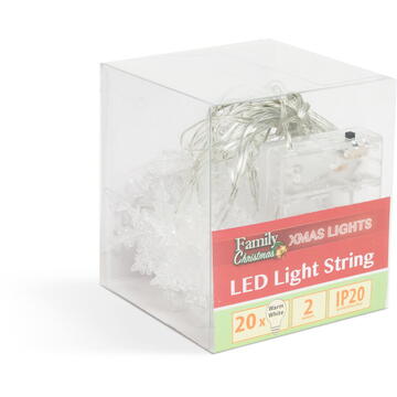 Family Pound Instalație de pom cu LED - fulgi de nea - 2,3 m - 20 LED - alb cald - 3 x AA