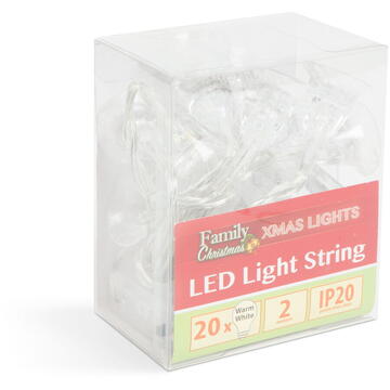 Family Pound Instalație de pom cu LED - clopoței - 20 de LED-uri - 2,3 metri - alb cald - 3 x AA