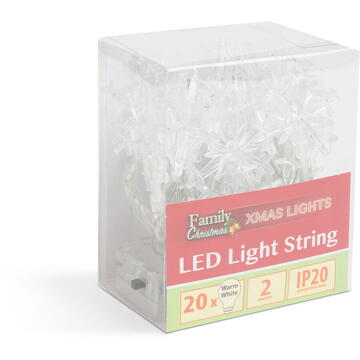 Family Pound Instalație de pom cu LED - fulgi de nea - 2,3 m - 20 LED - alb cald - 2 x AA