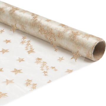 Family Pound Fata de masa de Craciun care ruleaza - bej / auriu - 180 x 28 cm