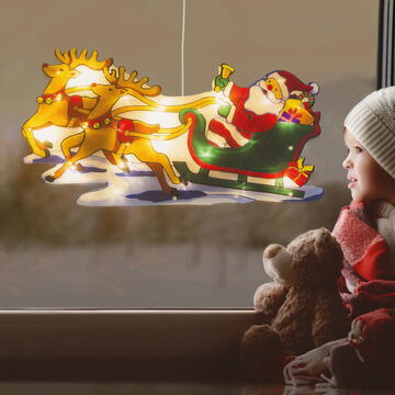 Family Pound Decor LED pentru ferestre mari - Sania lui Moș Crăciun - 45 x 24 cm - alb cald - 3 x AAA