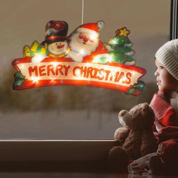 Family Pound Decor LED pentru ferestre mari - Merry Christmas - 45 x 24 cm - alb cald - 3 x AAA