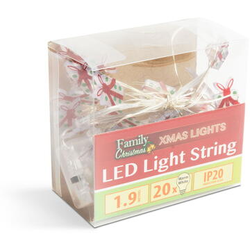 Ghirlandă cu lumini LED - formă de cadou - 2,2 metri - 20 LED - alb cald - 2 x AA