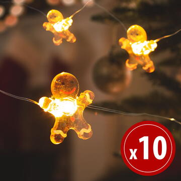 Șir de lumini LED - formă de om de turtă dulce - 1,2 metri - 10 LEDuri - alb cald - 2 x AA