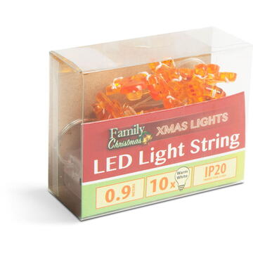 Șir de lumini LED - formă de om de turtă dulce - 1,2 metri - 10 LEDuri - alb cald - 2 x AA